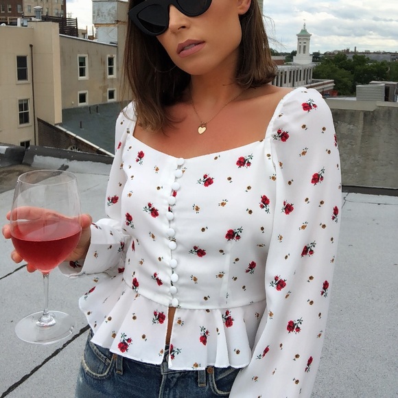 🆕Misty Ditsy Floral Puffy Sleeve Shoulder Top - Picture 3 of 7